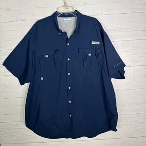 Columbia PFG Bahama Navy Blue Vented Fishing Shirt Omni Shade Big & Tall 2XLT